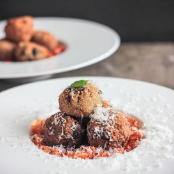 Eggplant Meatballs with Spicy Tomato