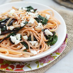 Fettuccine with Beet Tops and Feta