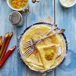 Crepes with Rhubarb Compote