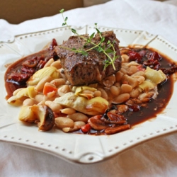 Lamb Chops, White Beans, Wine Sauce