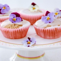 Rhubarb Fairy Cakes with Pansies