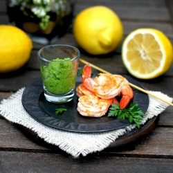 Grilled Shrimp and Pea Puree