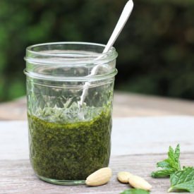 Spaghetti with Mint-Almond Pesto