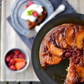 Raspberry Peach Upside Down Cake