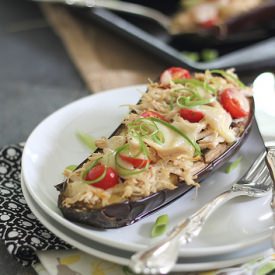 Cheesy Chicken Stuffed Eggplant