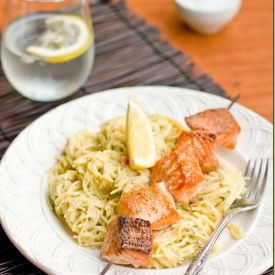 Salmon Shish Kabobs & Creamy Pasta