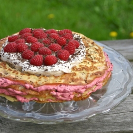 Pancake Cake with Raspberry Foam