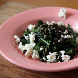 Wilted Kale with Capers and Feta