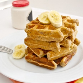 Roasted Banana Bread Waffles