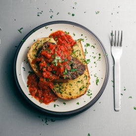 Vegan Steak with Garlic Bread