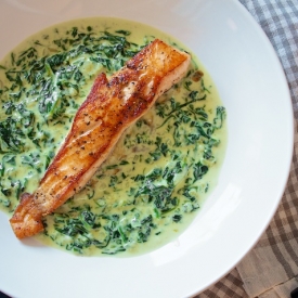 Salmon and Creamed Lemony Spinach