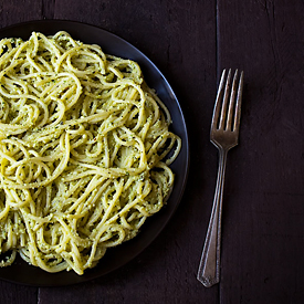 Edamame, Mint & Arugula Pesto Pasta