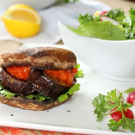 Portobello & Spiced Eggplant Burger