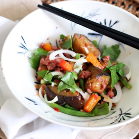 Spicy Aubergine with Green Beans