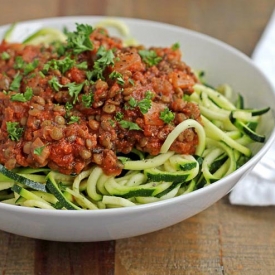 Zucchini Spaghetti with Easy Lentil