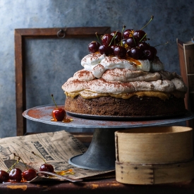 Chestnut Mousse Cake, Sour Cherries