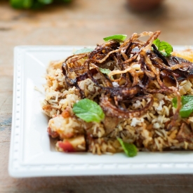 Lamb Rice with Crispy Potato Base