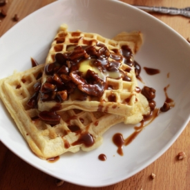 Waffles with Caramel Pecan Sauce