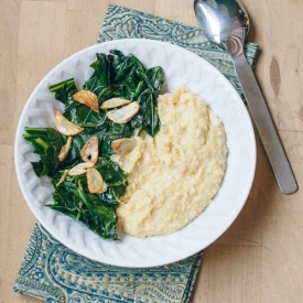 Creamy Corn Grits + Garlicky Greens