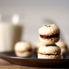 Black Sesame Strawberry Macarons