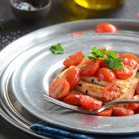 Fried Cheese with Warm Tomatoes