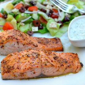 Greek Marinated Salmon w/ Tzatziki