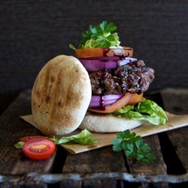 Ostrich Burger with Corn Bread