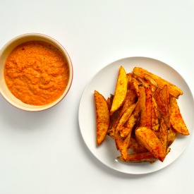 Oven Fries with Roasted Pepper Dip