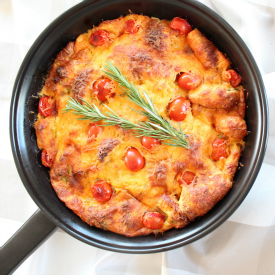 Tomato Herb Cheddar Bread Pudding