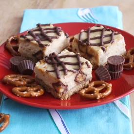 PB Cup Pretzel Cheesecake Bars