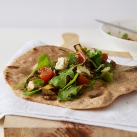 Eggplant Tomato Salad on Flatbread