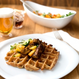 Waffles & Tempeh with Summer Relish