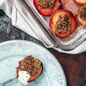 Hazelnut-Stuffed Baked Peaches