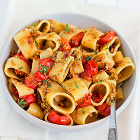 Pasta with Olive Pesto and Tomatoes