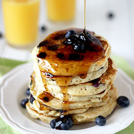 Blueberry and Peach Yogurt Pancakes