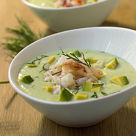 Cucumber and Avocado Soup with Crab