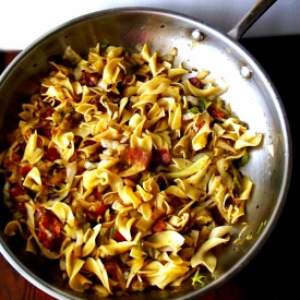 Fried Cabbage with Bacon and Pasta