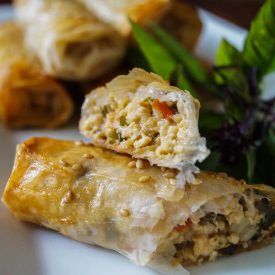 Thai Basil Chicken Phyllo Rolls