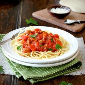 Spaghetti with Sausage Tomato Ragu