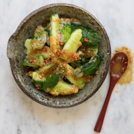 Smashed Cucumbers with Sesame Sauce