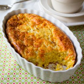 Cheddar Corn Spoonbread with Bacon