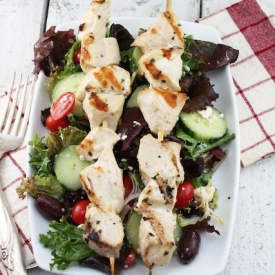 Greek Chicken Kebabs + Salad