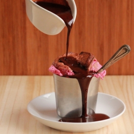 Raspberry Souffle & Chocolate Sauce