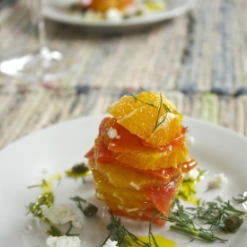 Orange and Salmon Lox Mille Feuille