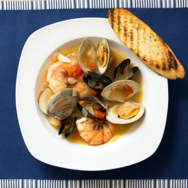 Shellfish in Garlic-Tomato Broth