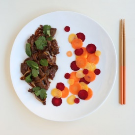 Spicy Beef Stirfry & Carrot Pickle