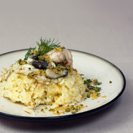 Seafood on Risotto Milanese