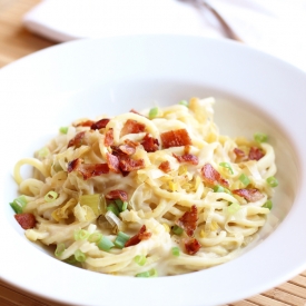 Paleo Alfredo with Leeks & Bacon