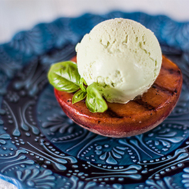 Grilled Peaches & Basil Ice Cream