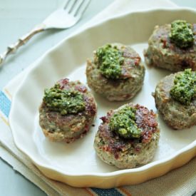 Mozzarella Stuffed Pesto Meatballs